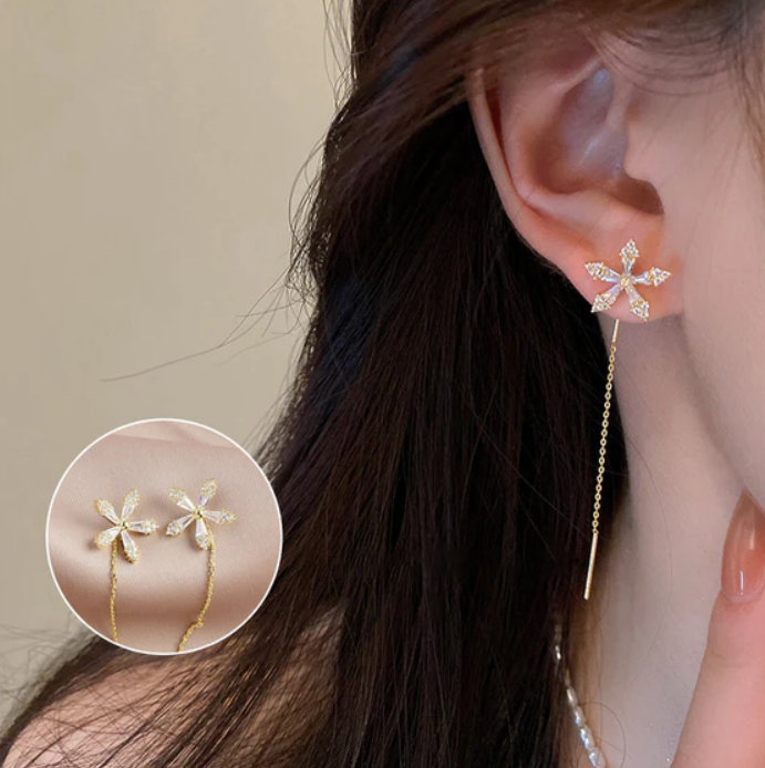 Shiny Fringe Flower Earrings