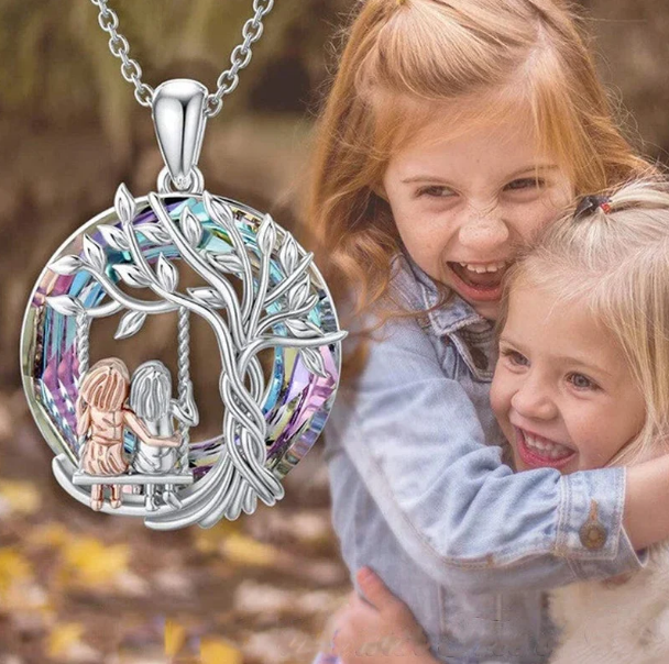 Tree of Life Sister on the Swing Pendant Necklace