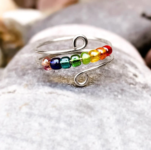 Rainbow Beads Fidget Ring