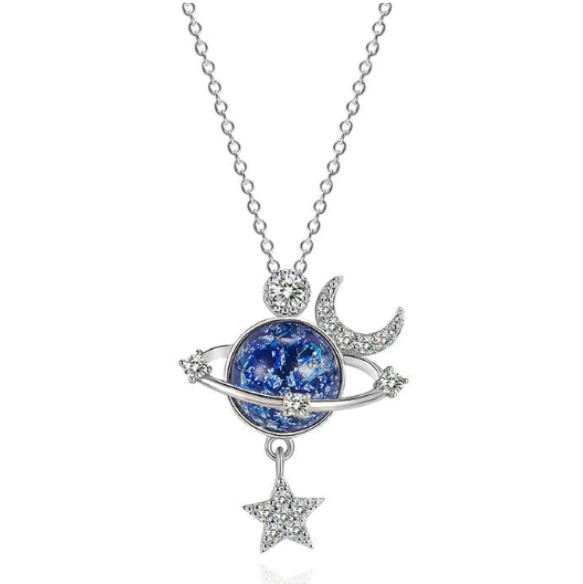 Moon & Stars Planet Necklace