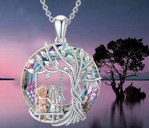 Tree of Life on the Swing Grandma Granddaughter Crystal Pendant Necklace