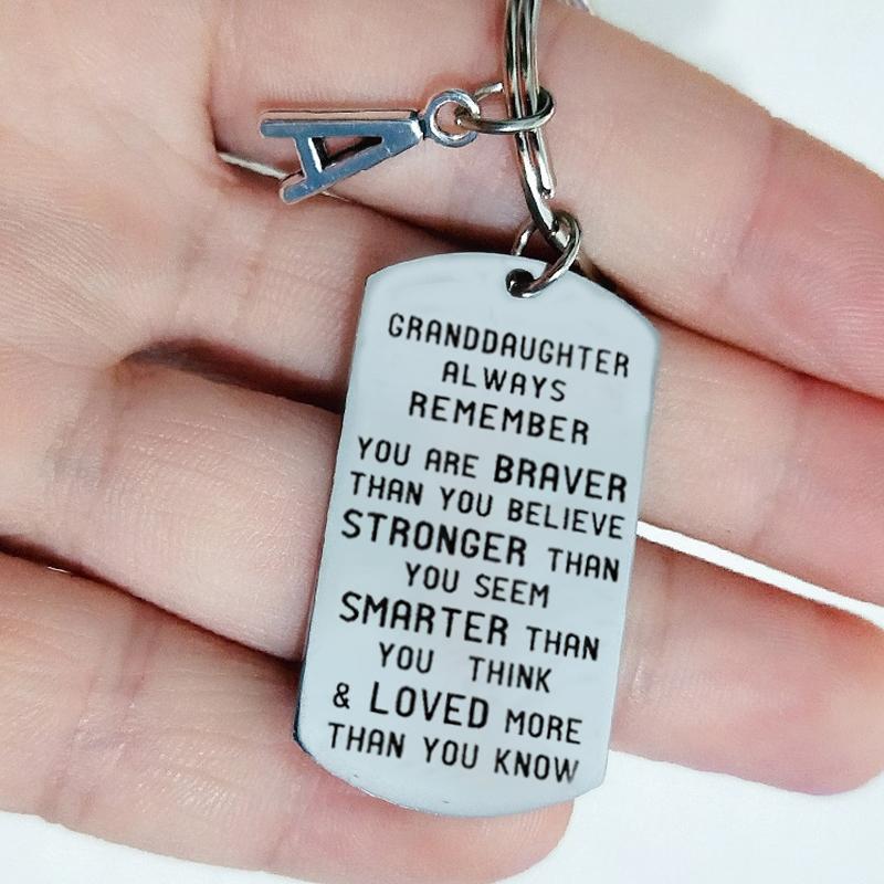 To My Grandson Granddaughter Gift Lettering Keychain