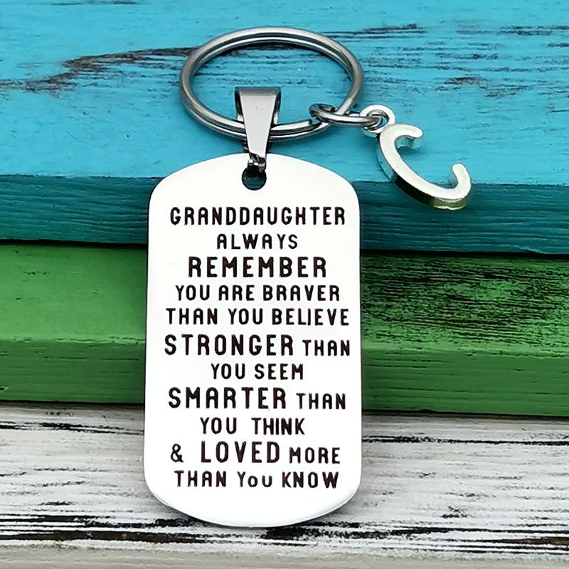 To My Grandson Granddaughter Gift Lettering Keychain