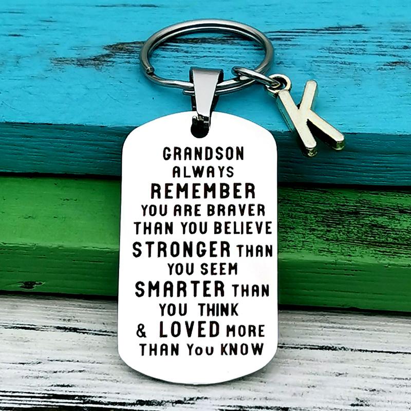 To My Grandson Granddaughter Gift Lettering Keychain