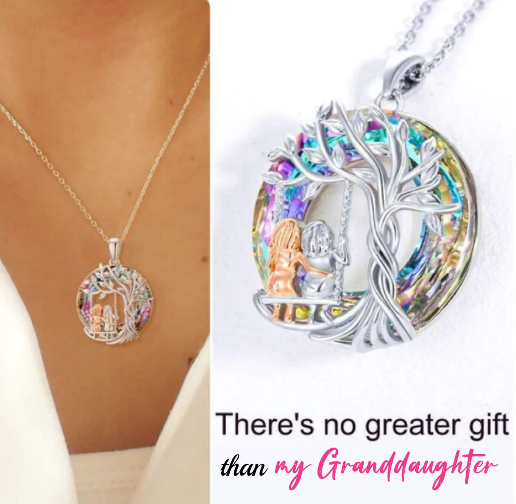 Tree of Life on the Swing Grandma Granddaughter Crystal Pendant Necklace